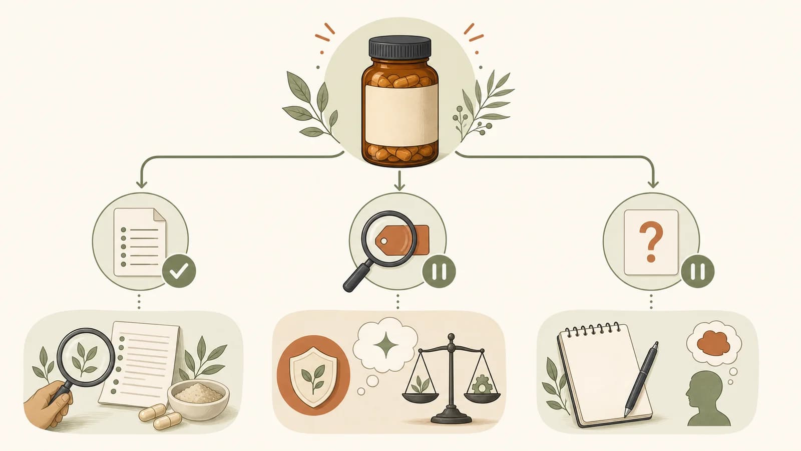 Illustrated decision tree for checking a product detail, a claim, and a follow-up question
