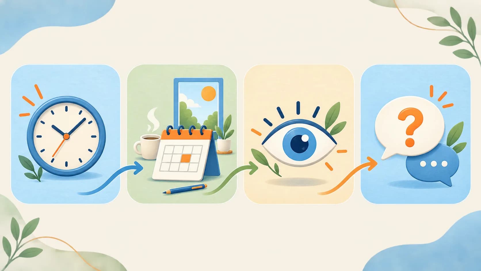 A simple workflow moving from time to context to observation to a question