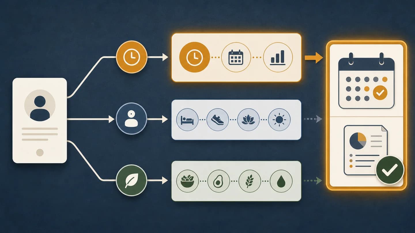 An illustrated decision path connects a tracking need with an appropriate app category