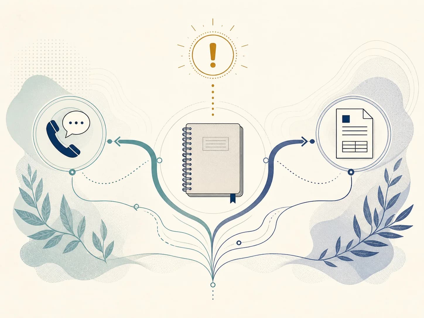Illustrated path from a notebook to official information and a healthcare conversation