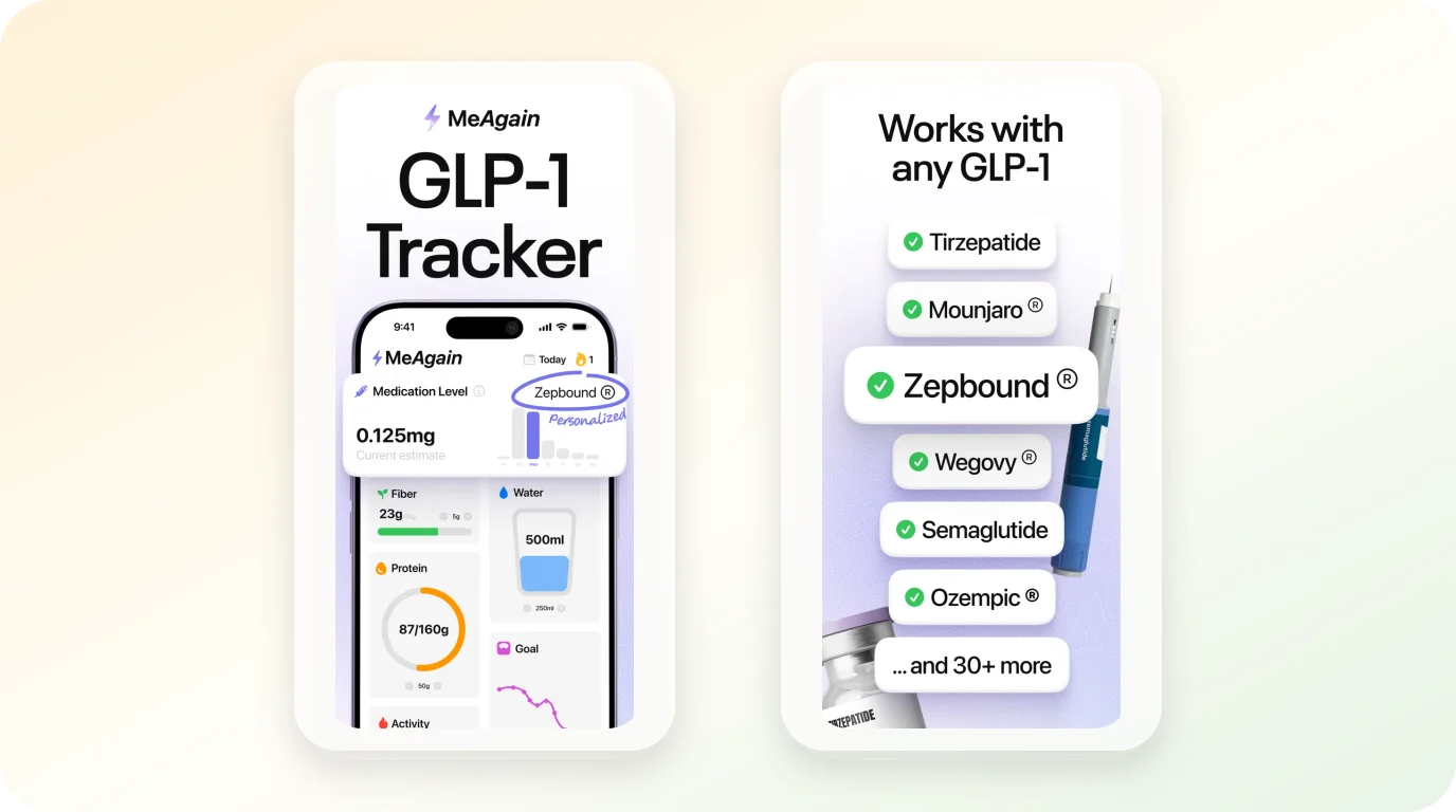 MeAgain App Store screenshots showing dose and daily routine tracking