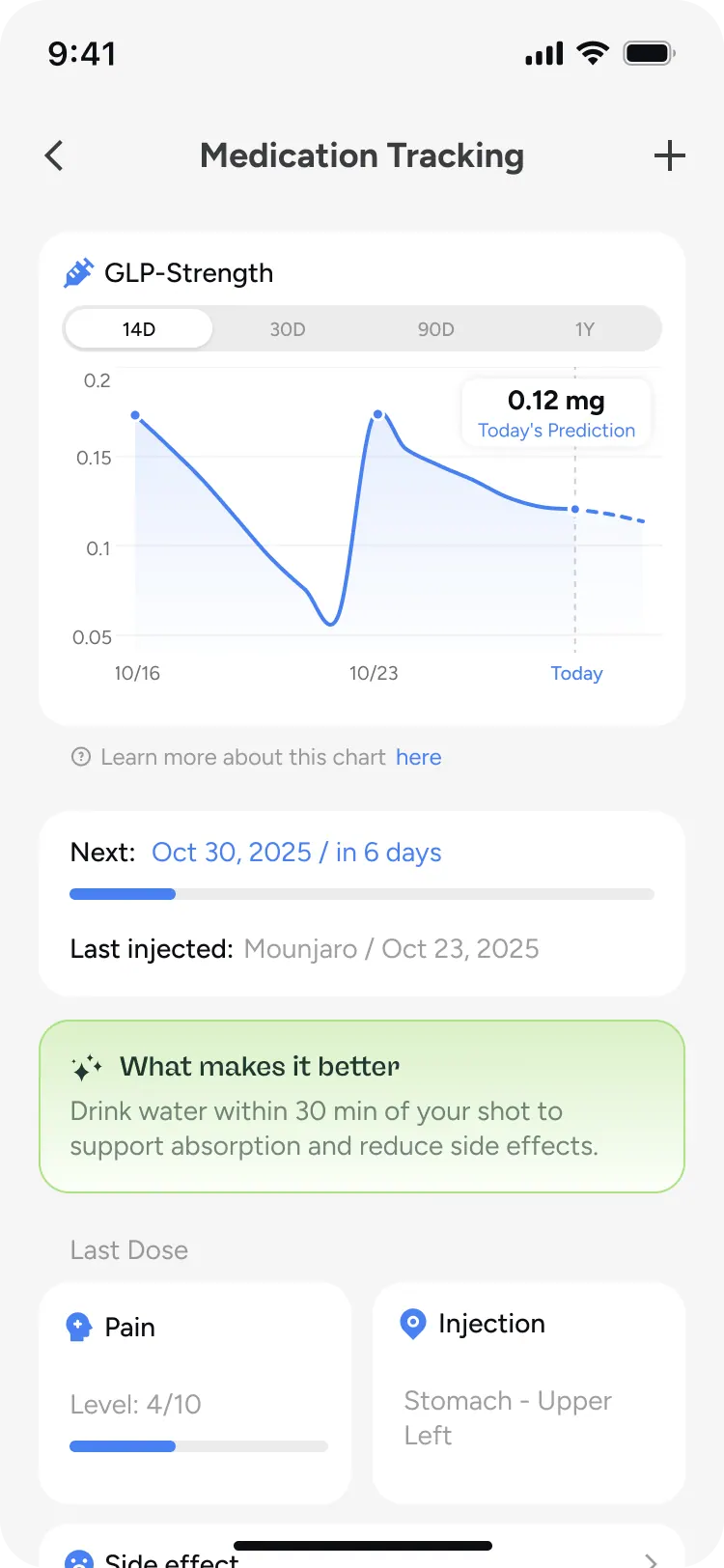 A factual Glowise routine-tracking screen showing general medication and wellness records, separate from pharmacy storage instructions