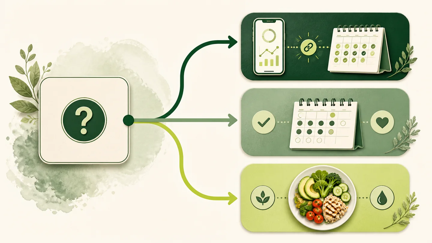 An illustrated decision path connects a tracking need with an appropriate app category
