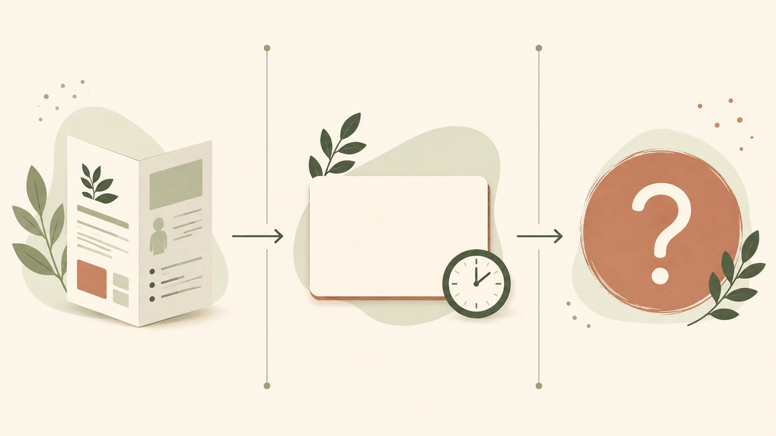 Three illustrated cards showing a leaflet fact, a personal note, and an unanswered question