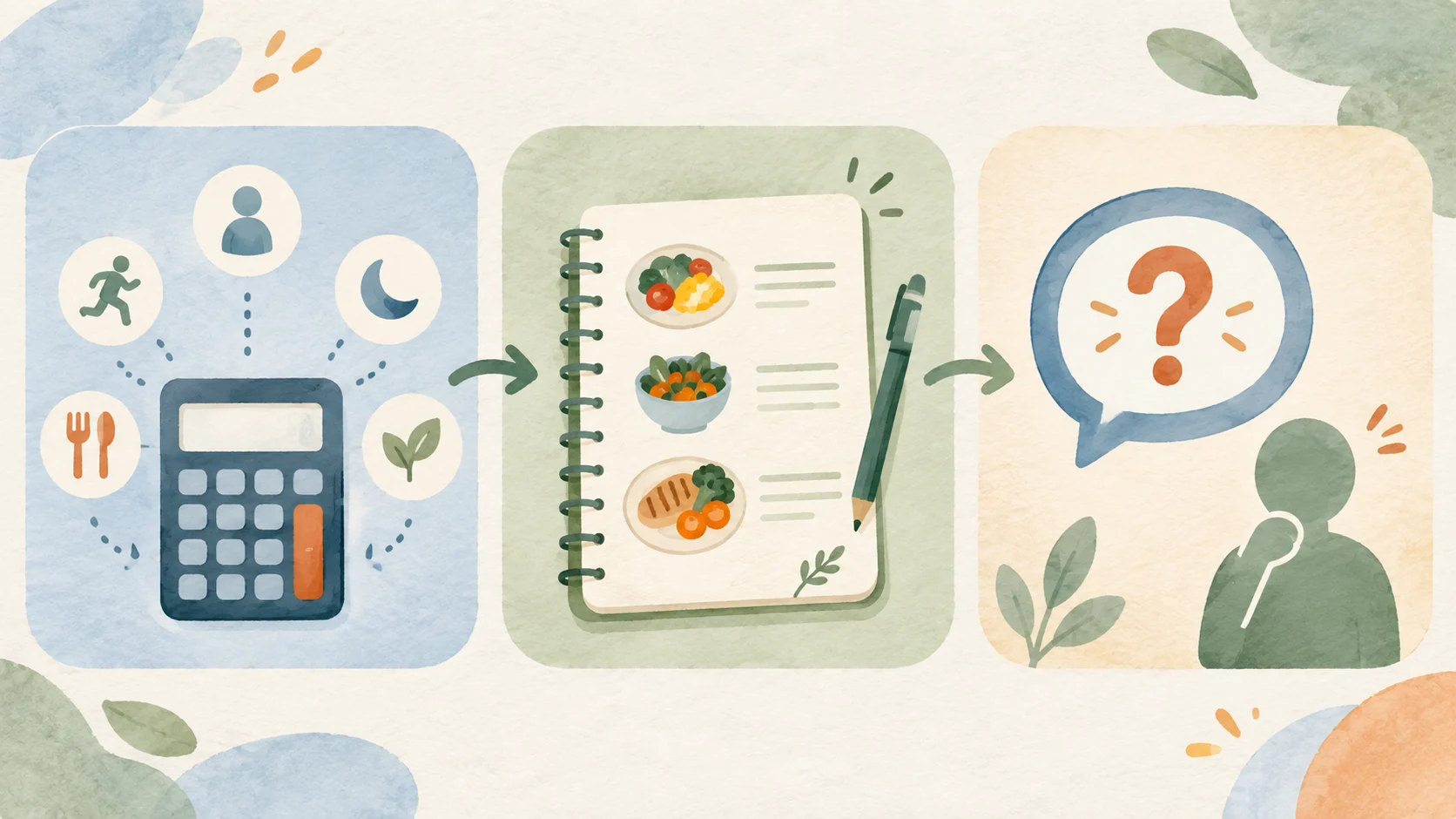 Three-part framework showing an estimate, a food record, and an individual decision