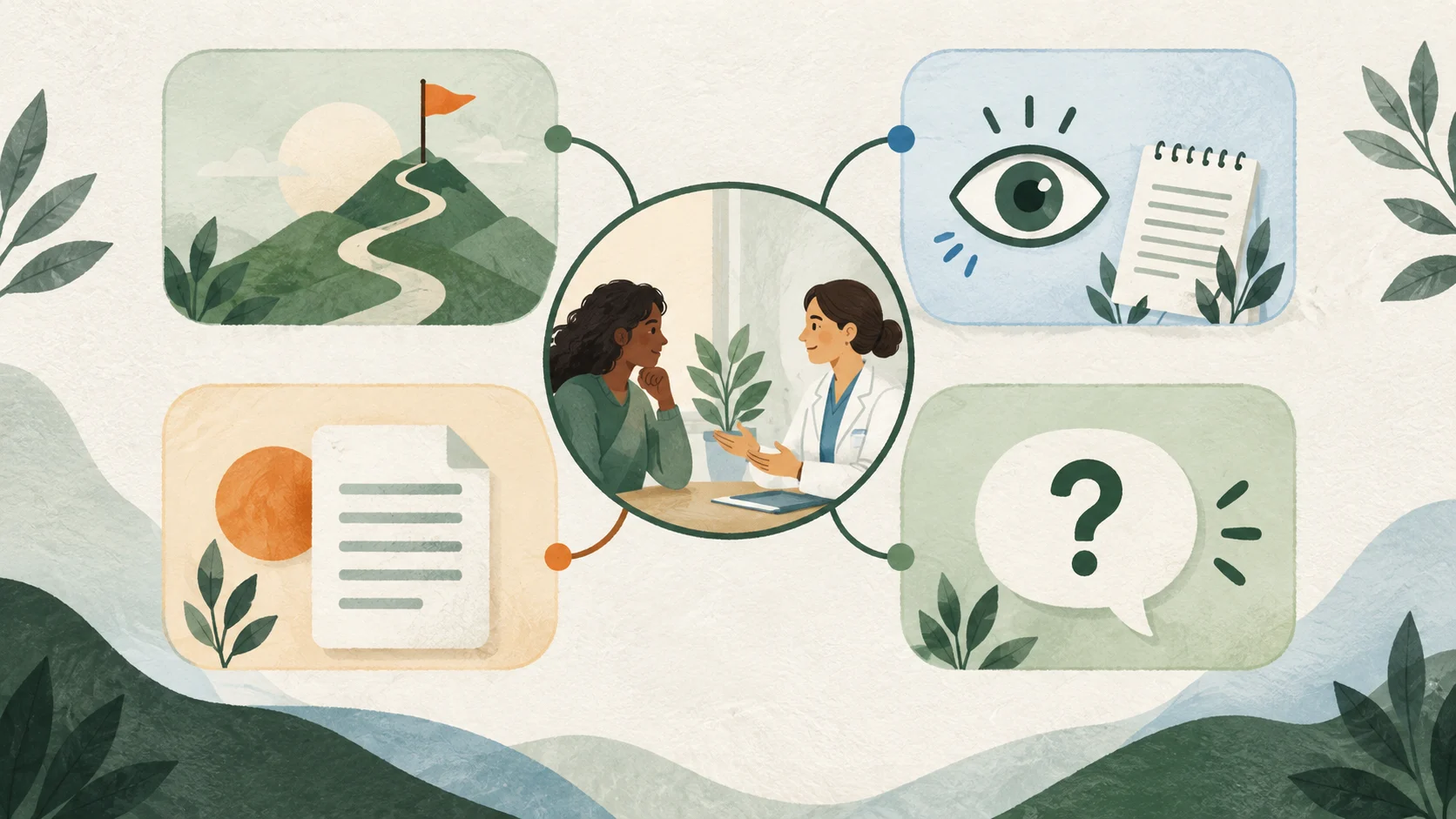 Question-preparation framework with goal, observations, source, and next question cards