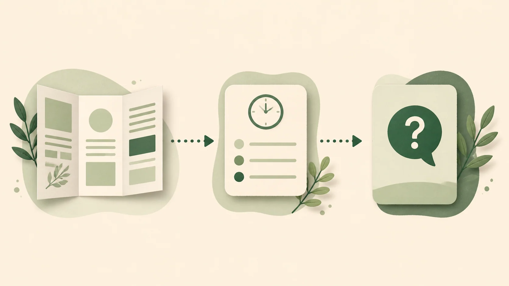 Illustrated three-step path from an exact product label to a personal note and a focused follow-up question